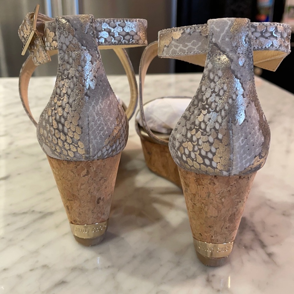 Stunning Jimmy Choo Metallic Printed Suede Wedge. - Picture 2 of 9